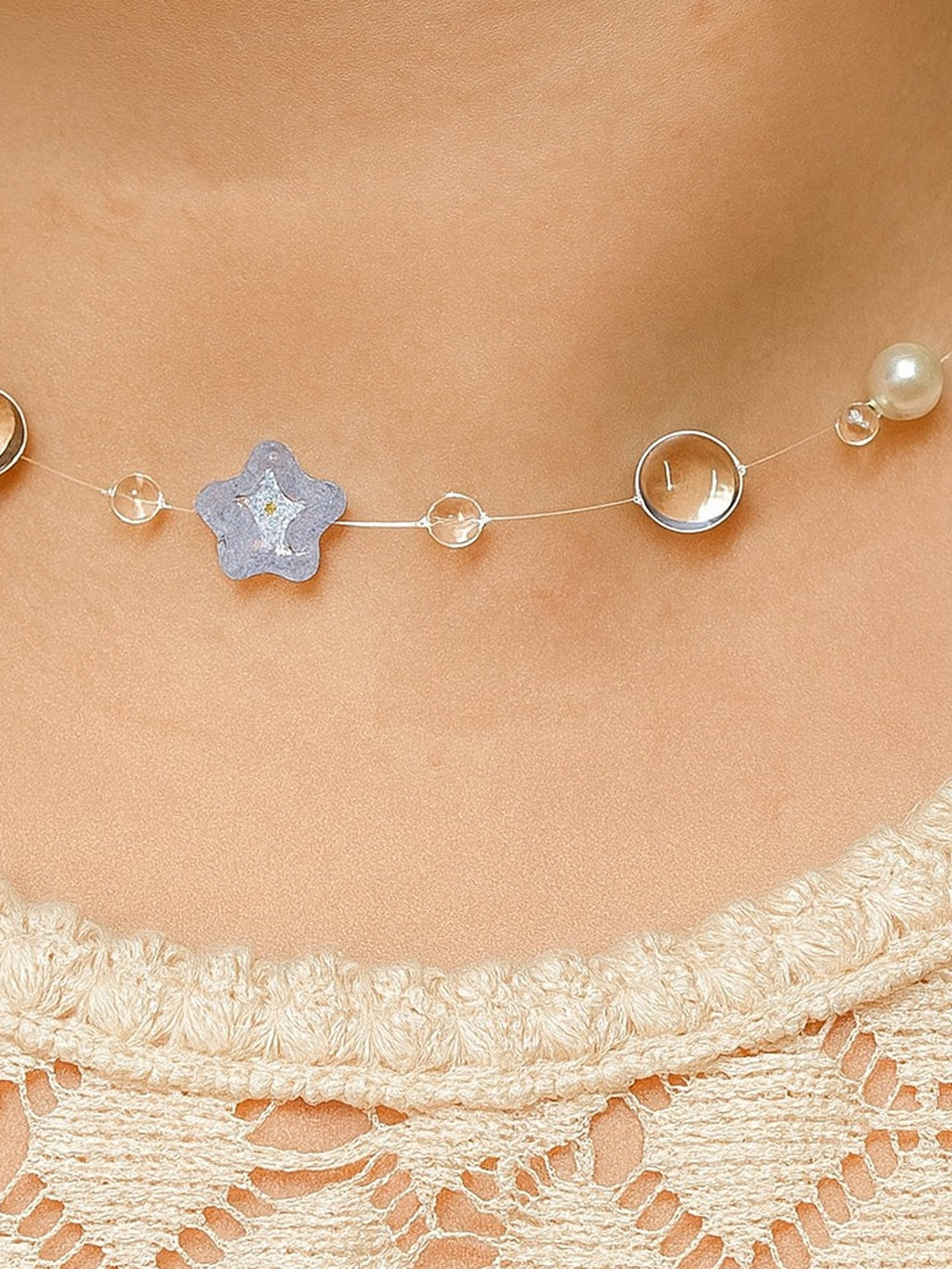 Dewy Forget Me Not Pearl Necklace