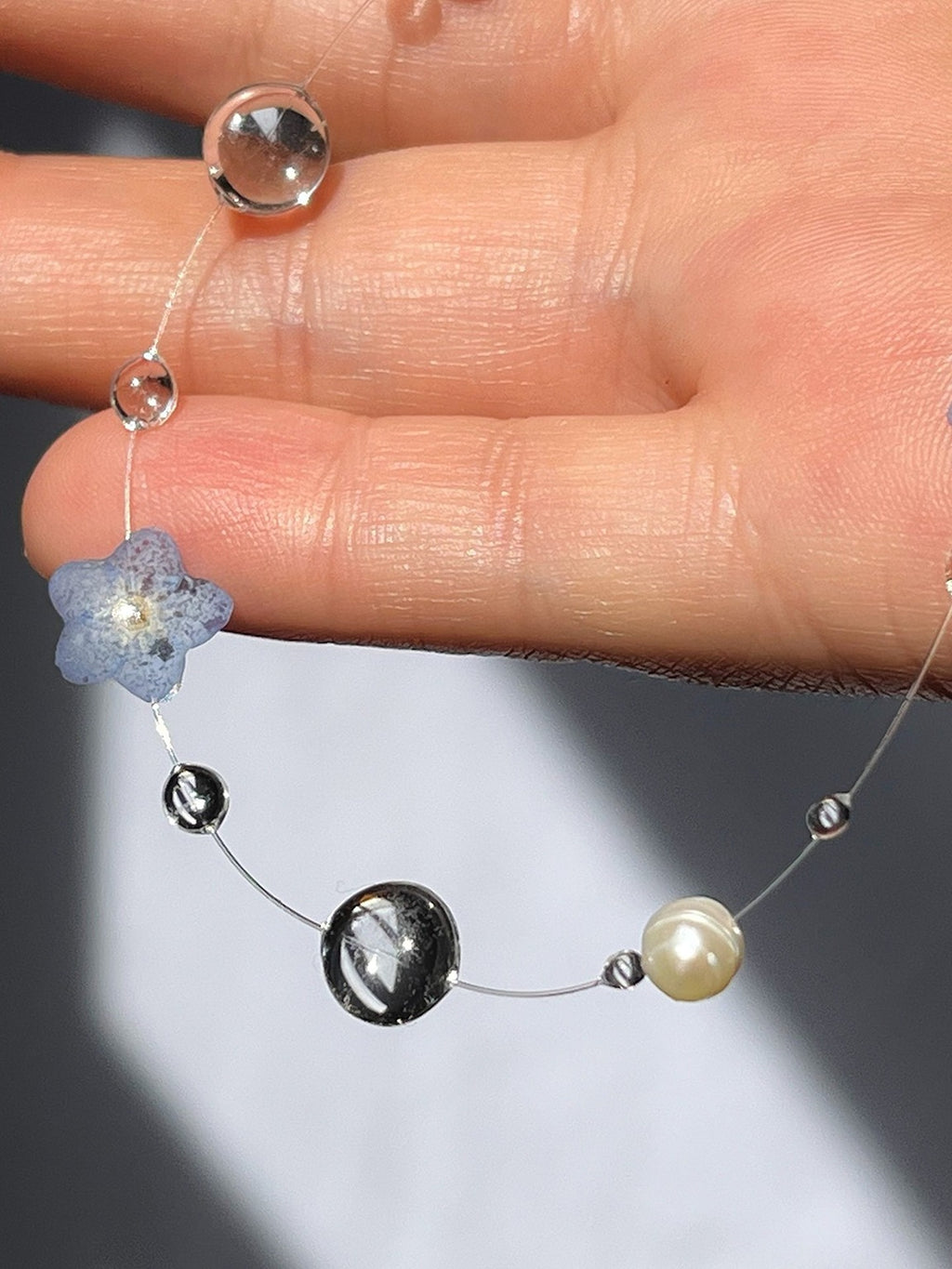 Dewy Forget Me Not Pearl Necklace