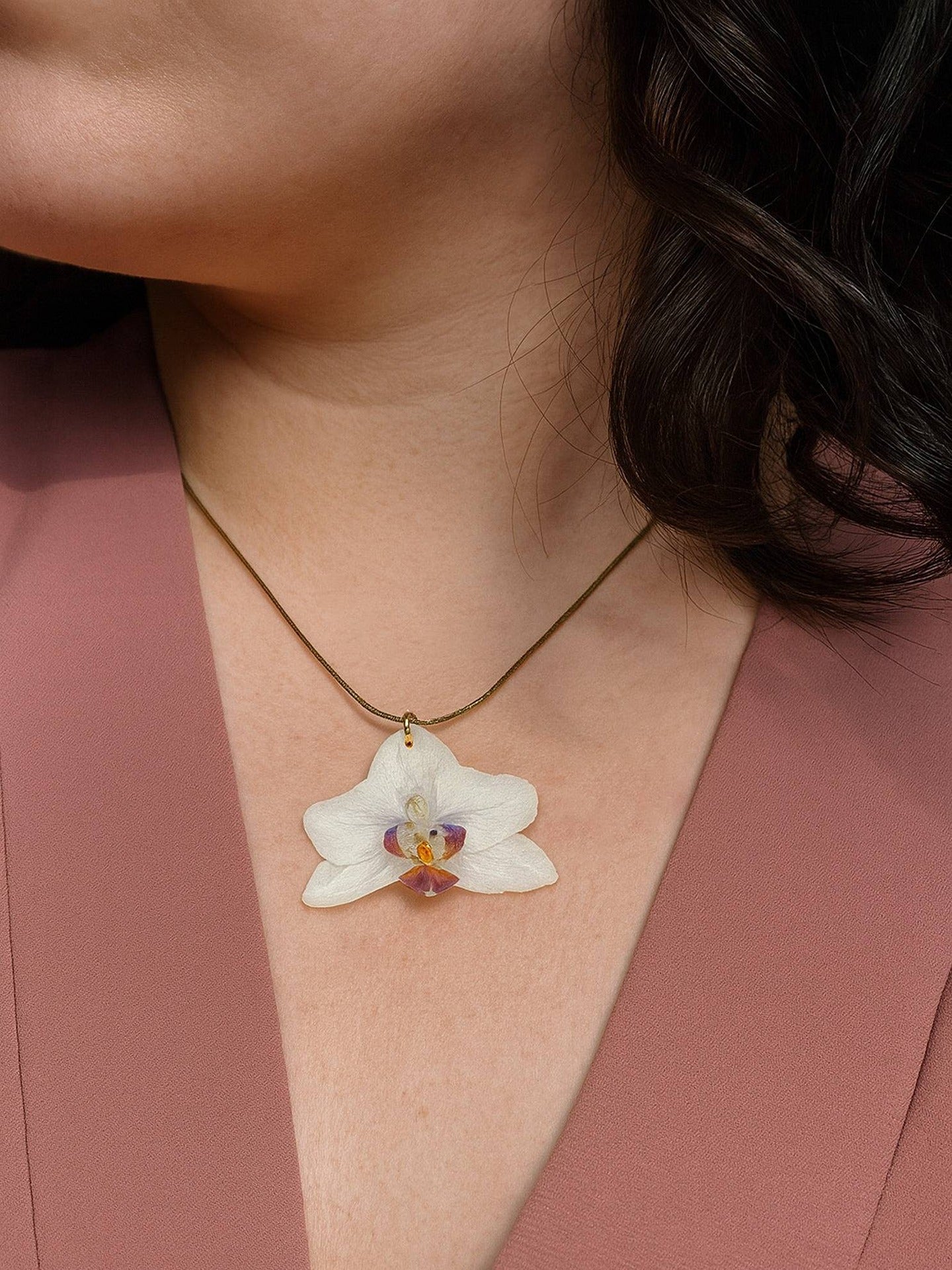 Mini White and Light Pink Orchid Necklace
