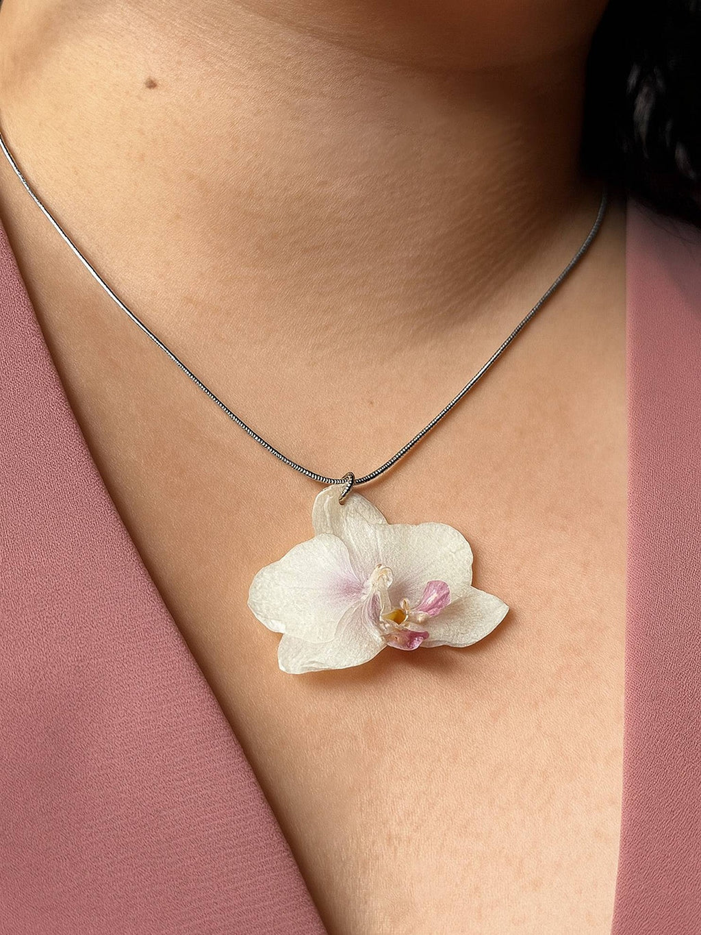 Mini White and Light Pink Orchid Necklace