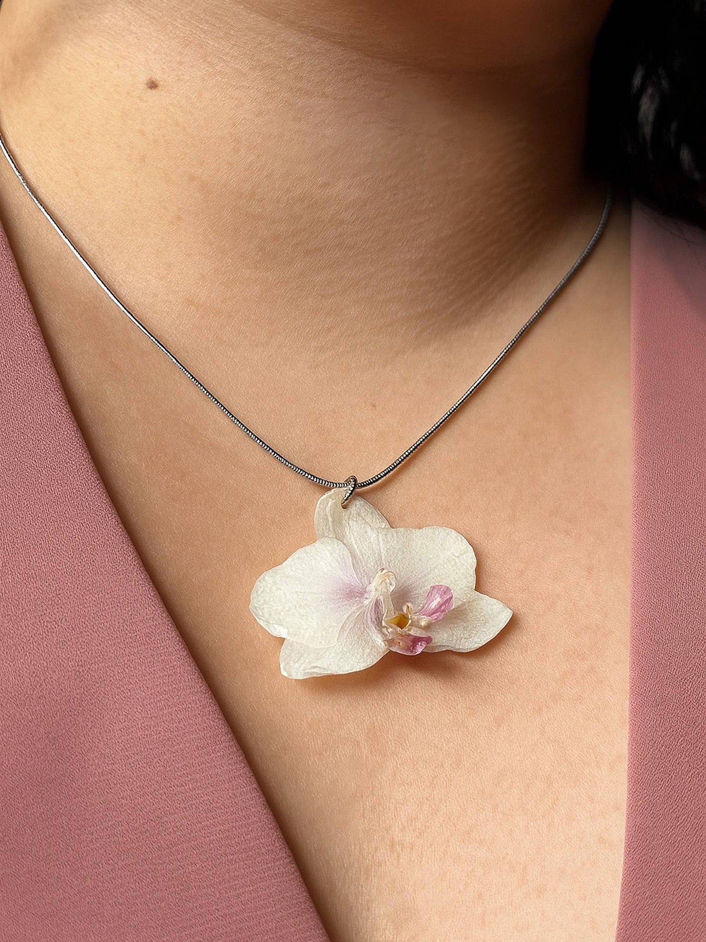 Mini White and Light Pink Orchid Necklace