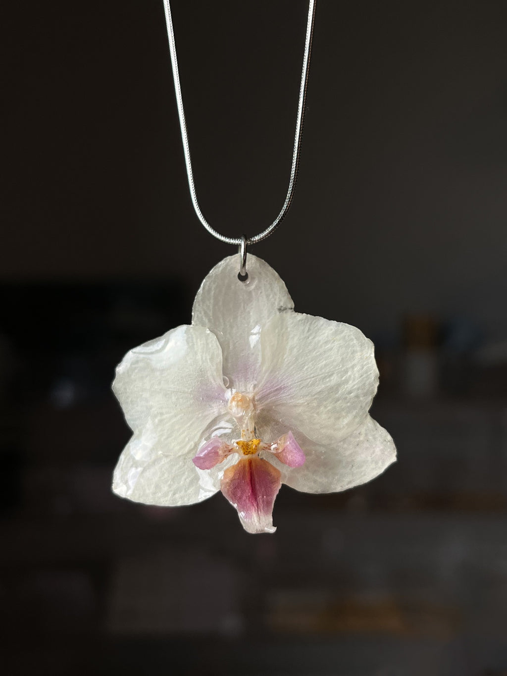 Mini White and Light Pink Orchid Necklace